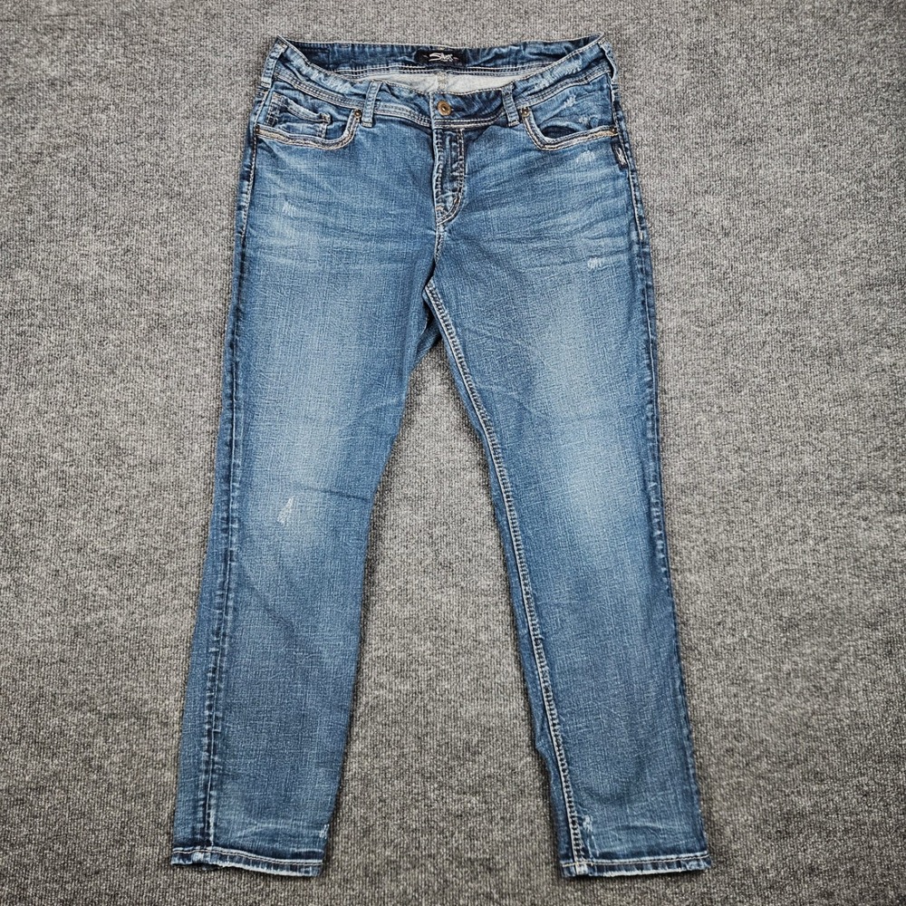 Silver Suki Ankle Slim Jeans Women's 16 Mid‎ Rise Dark Wash Denim Stretch Casual